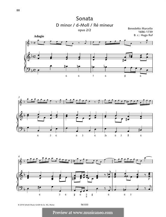 Twelve Sonatas for Flute and Basso Continuo, Op.2: Sonata No.2 in D Minor by Benedetto Marcello