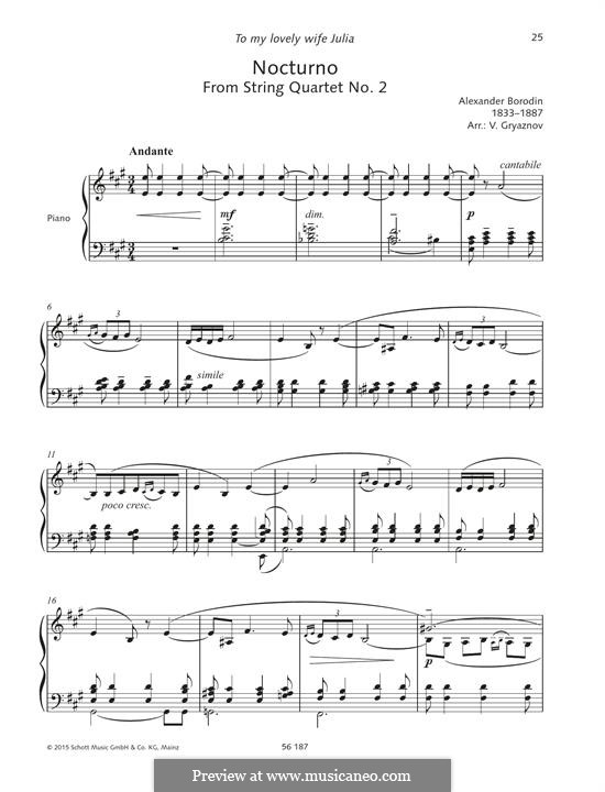 String Quartet No.2 in D Major: Movement III, for piano by Alexander Borodin