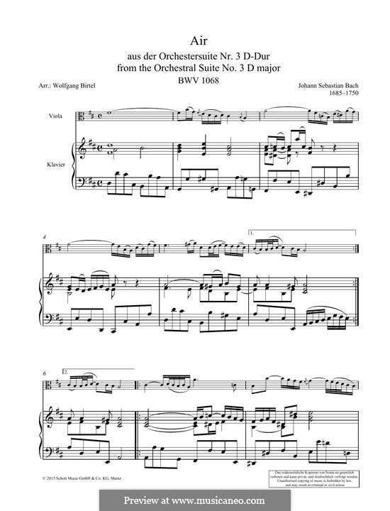 Aria (Printable Scores): Version for viola and piano by Johann Sebastian Bach