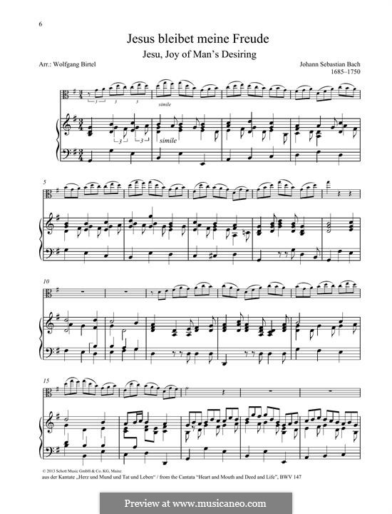 Jesu, Joy of Man's Desiring (Printable Scores): For viola and piano by Johann Sebastian Bach