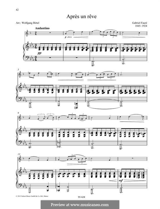 Three Songs, Op.7: No.1 Après un rêve, for any instrument and piano by Gabriel Fauré