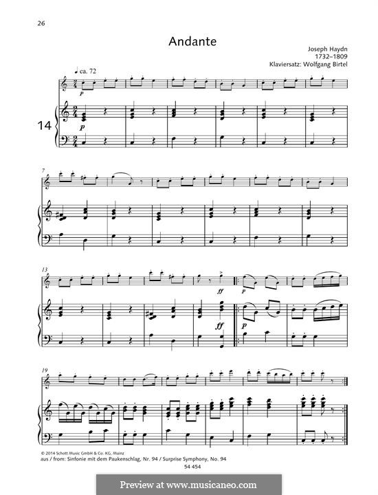 Movement II: Theme, for any instrument and piano by Joseph Haydn