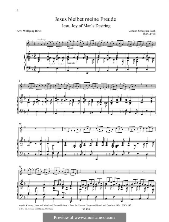 Jesu, Joy of Man's Desiring (Printable Scores): For any instrument and piano by Johann Sebastian Bach