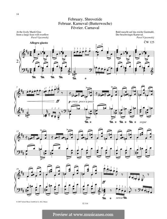 No.2 February (The Carnival): For piano by Pyotr Tchaikovsky