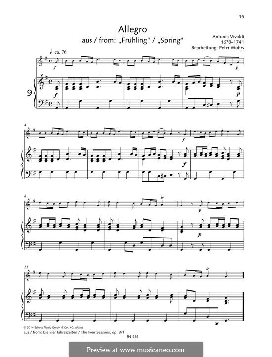 Violin Concerto No.1 in E Major 'La primavera' (Printable Scores), RV 269: Movement 1 Allegro, for any instrument and piano by Antonio Vivaldi