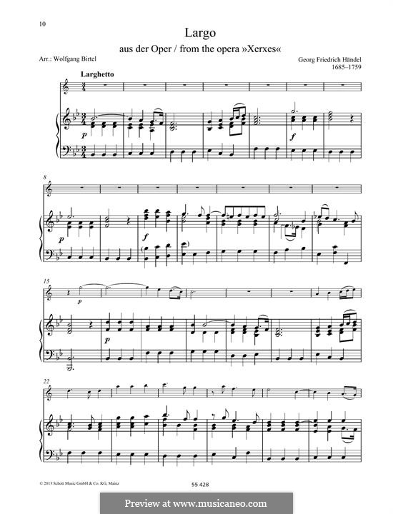 Largo (Ombra mai fu) printable score: For any instrument and piano by Georg Friedrich Händel