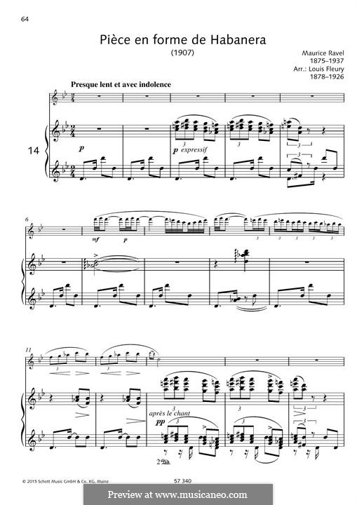 Vocalise-étude en forme de Habanera, M.51: For flute and piano by Maurice Ravel