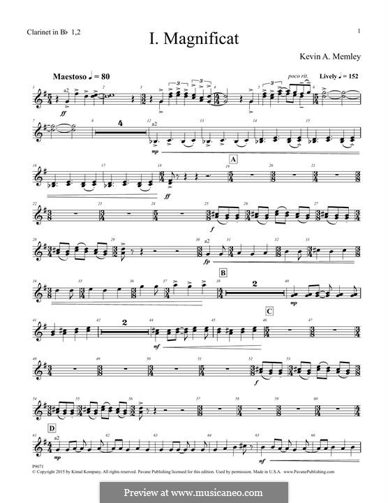 Magnificat (Full Orchestra): Clarinet 1 & 2 part by Kevin A. Memley