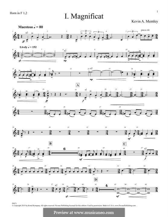 Magnificat (Full Orchestra): Horn 1, 2, 3, & 4 part by Kevin A. Memley