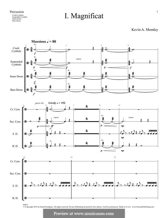 Magnificat (Full Orchestra): Percussion part by Kevin A. Memley
