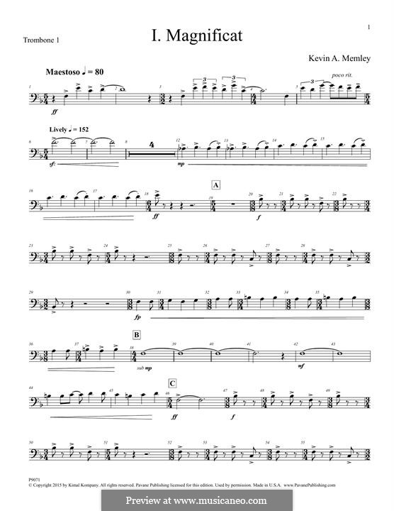 Magnificat (Full Orchestra): Trombone 1 part by Kevin A. Memley