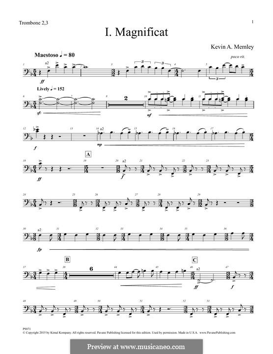 Magnificat (Full Orchestra): Trombone 2 & 3 part by Kevin A. Memley