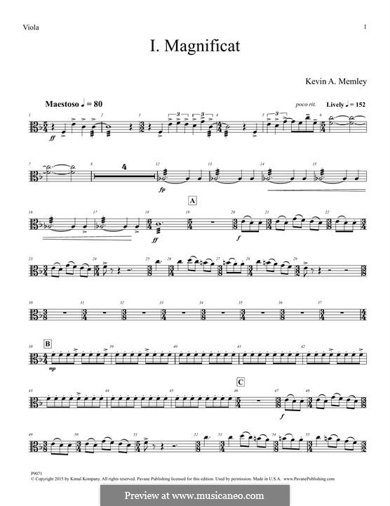 Magnificat (Full Orchestra): Viola part by Kevin A. Memley