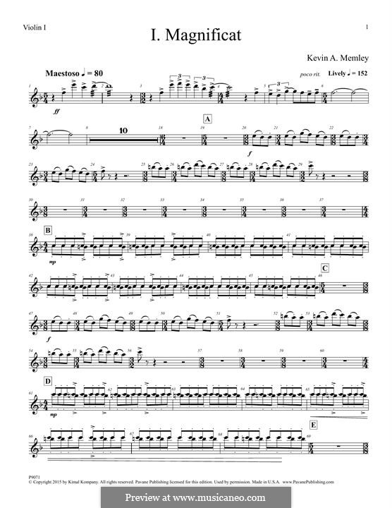 Magnificat (Full Orchestra): Violin 1, 2 part by Kevin A. Memley