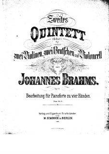 String Quintet No.2 in G Major, Op.111: Version for piano four hands by Johannes Brahms