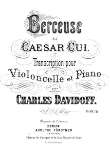 Twelve Miniatures, Op.20: No.8 Berceuse, for cello and piano by César Cui