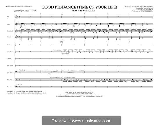 Good Riddance (Time of Your Life) arr. Tom Wallace: Percussion Score by Billie Joe Armstrong, Tré Cool, Michael Pritchard