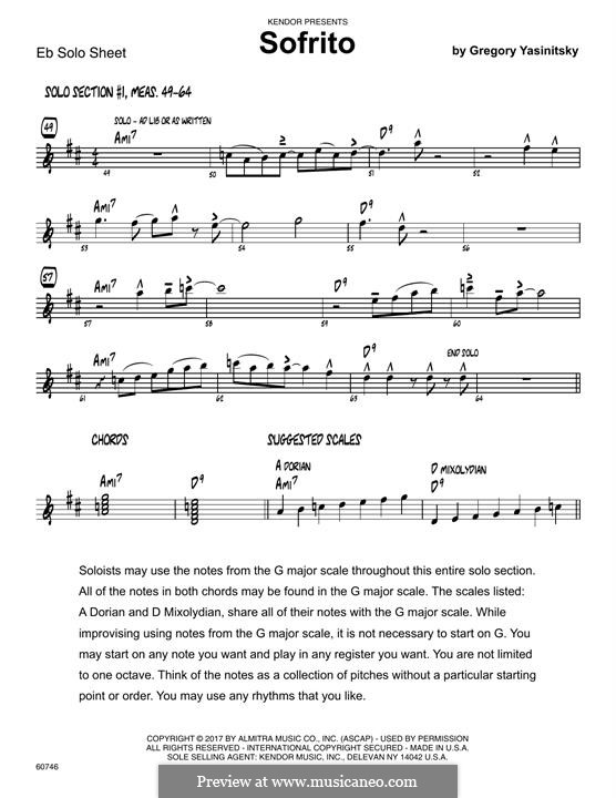 Sofrito: Solo Sheet - Alto Sax part by Gregory Yasinitsky