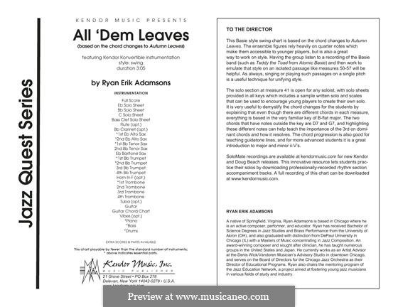 All 'Dem Leaves (based on the chord changes to Autumn Leaves): Full Score by Ryan Erik Adamsons