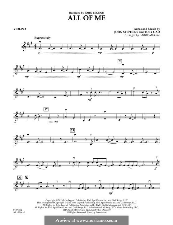 All of Me: For string quartet – Violin 2 part by John Stephens, Tobias Gad