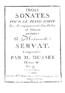 Sonata for Piano and Violin ad libitum No.3 in F Minor, Op.4 Craw 39: Sonata for Piano and Violin ad libitum No.3 in F Minor by Jan Ladislav Dussek
