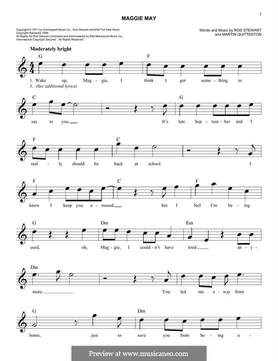 Maggie May: For keyboard by Martin Quittenton, Rod Stewart