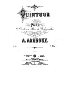 Piano Quintet in D Major, Op.51: Full score, parts by Anton Arensky