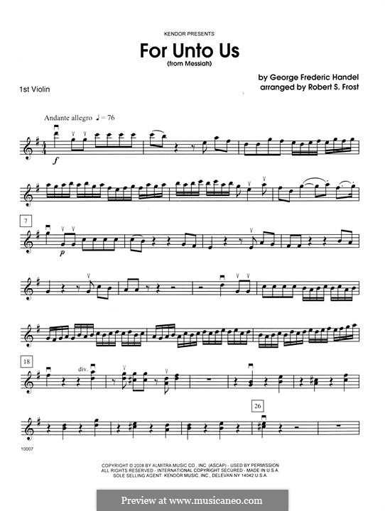No.12 For Unto Us a Child is Born: 1st Violin part by Georg Friedrich Händel