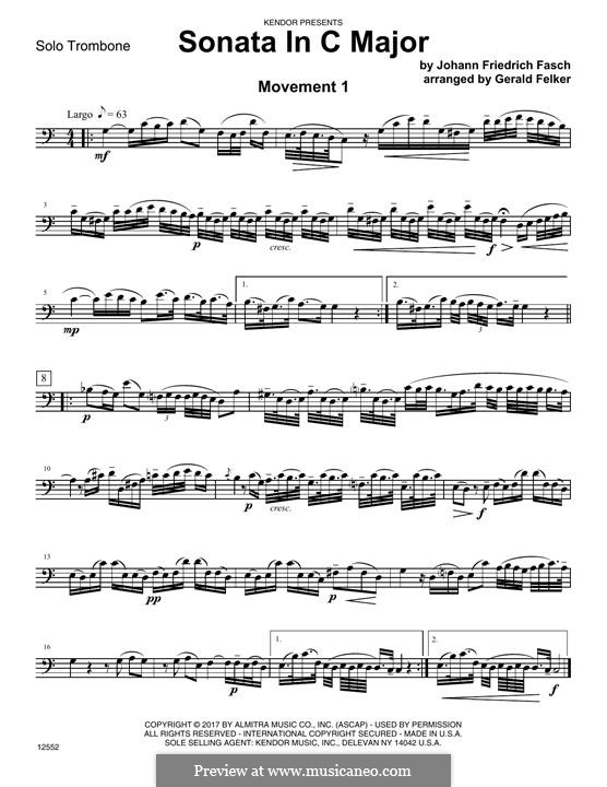 Sonata in C Major: Trombone part by Johann Friedrich Fasch