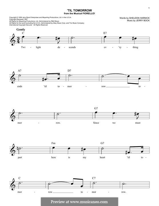 'Til Tomorrow (from Fiorello!): For keyboard by Jerry Bock