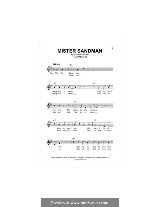 Mister Sandman (The Chordettes): For keyboard by Pat Ballard
