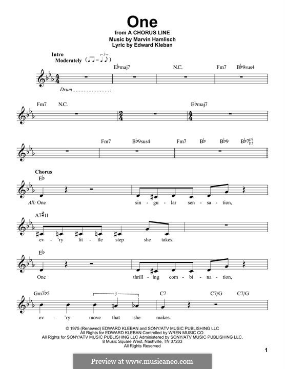 One (from A Chorus Line) by M. Hamlisch sheet music on MusicaNeo