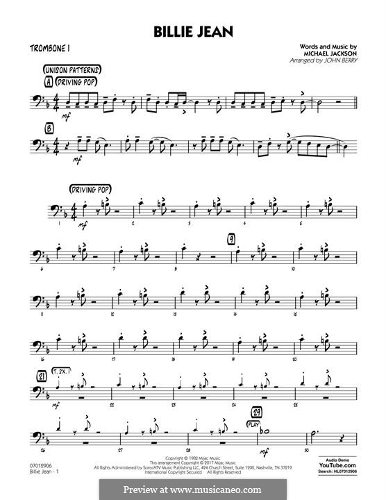 Billie Jean (arr. John Berry): Trombone 1 part by Michael Jackson