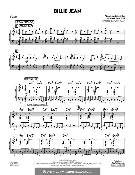 Billie Jean (arr. John Berry): Piano part by Michael Jackson