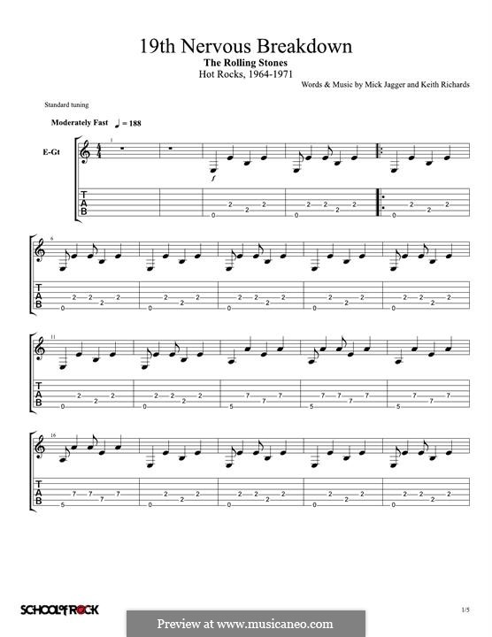 19th Nervous Breakdown (The Rolling Stones): For guitar with tab by Keith Richards, Mick Jagger