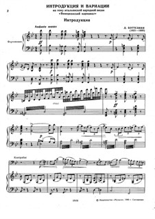 Introduction and Variations on 'Carnival of Venice' for Double Bass and Piano: Score by Giovanni Bottesini