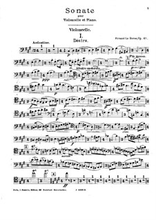 Sonata for Cello and Piano, Op.41: Solo part by Fernand Le Borne