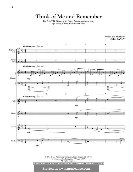 Think of Me and Remember: Full Score by Joel Raney