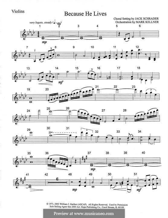 Because He Lives: Violin part by Jack Schrader