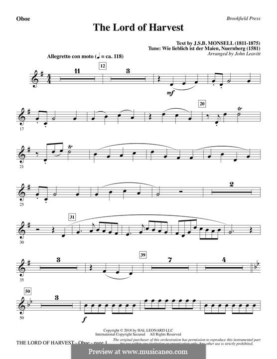 The Lord of Harvest (arr. John Leavitt): Oboe part by Unknown (works before 1850)