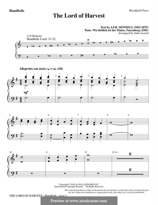 The Lord of Harvest (arr. John Leavitt): Handbells part by Unknown (works before 1850)