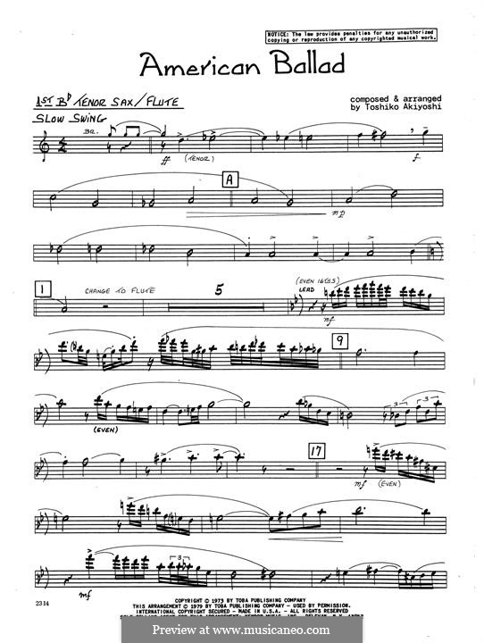 American Ballad: 1st Tenor Saxophone part by Toshiko Akiyoshi