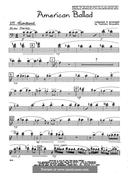 American Ballad: 1st Trombone part by Toshiko Akiyoshi