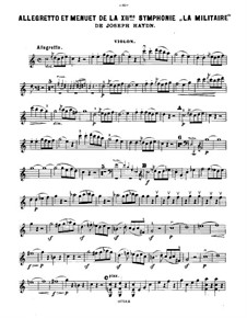 Symphony No.100 in G Major 'Militaire', Hob.I/100: Movements II-III, for violin, cello and piano – violin part by Joseph Haydn