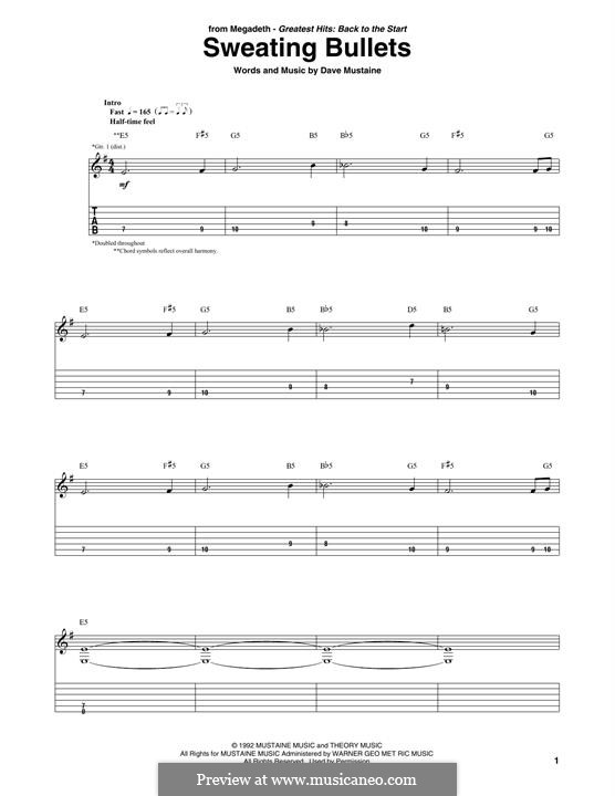Sweating Bullets (Megadeth): For guitar by Dave Mustaine