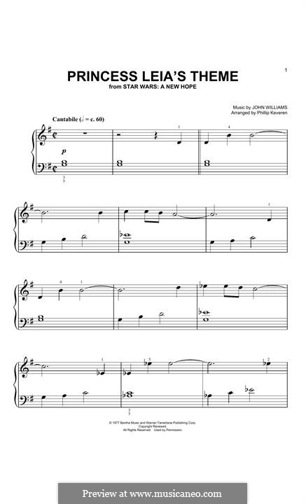 Princess Leia's Theme (from Star Wars: A New Hope): For piano by John Williams