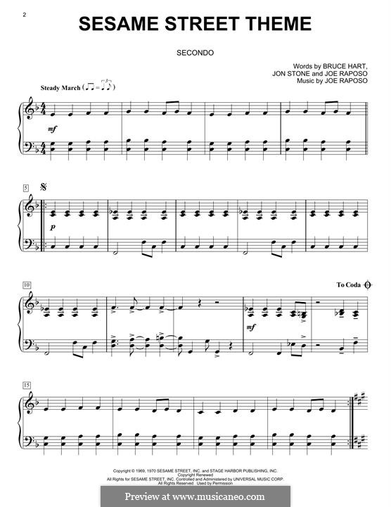 Sesame Street Theme by J. Raposo - sheet music on MusicaNeo
