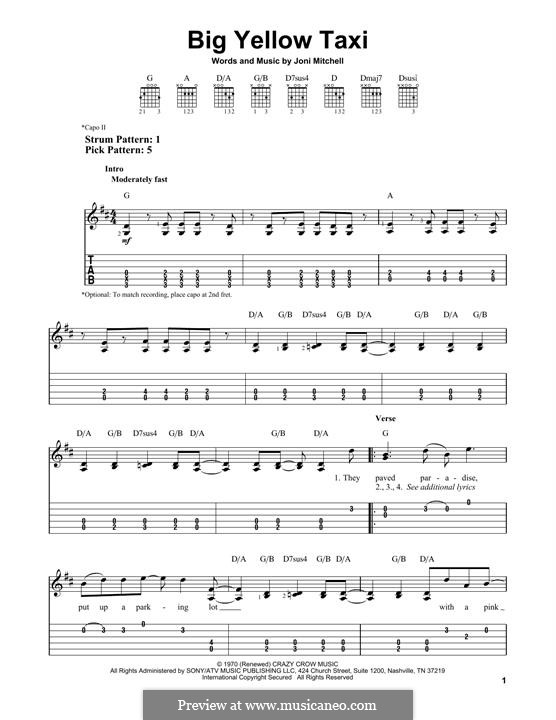 Big Yellow Taxi: For guitar by Joni Mitchell