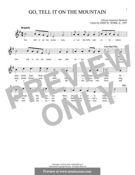 Go, Tell it on the Mountain (Printable Scores): For flute by folklore