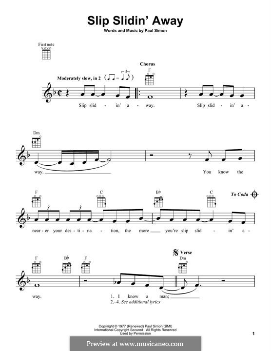 Slip Slidin' Away by P. Simon sheet music on MusicaNeo